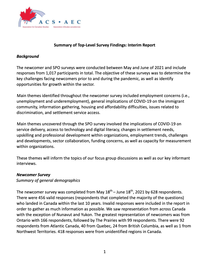 Summary of Top-Level Survey Findings: Interim Report